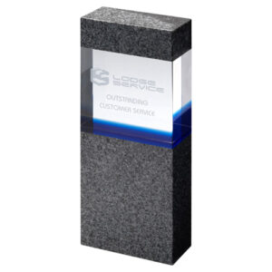 CLEAR/BLUE GLASS WITHIN GREY MARBLE COLUMN    (35mm THICK X 80mm WIDE) - 8in