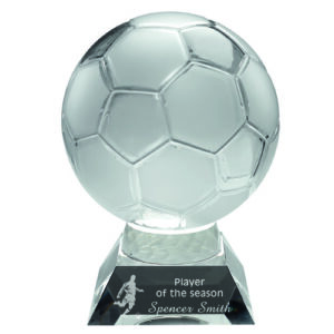 CLEAR/FROSTED GLASS FOOTBALL ON BASE - 8.5in