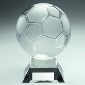 LARGE CLEAR GLASS FOOTBALL WITH PLATE - 8.5in
