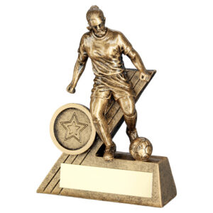 BRZ/GOLD FEMALE FOOTBALL MINI FIGURE WITH PLATE (1in CENTRE) - 4.75in