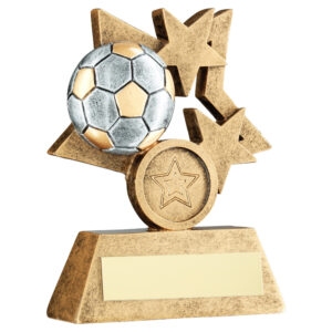 BRZ/PEW/GOLD MULTI STAR FOOTBALL WITH PLATE   (1in CENTRE) - 5.25in
