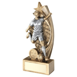 BRZ/PEW FEMALE FOOTBALL FIGURE ON STAR NET BACKING WITH PLATE (1in CEN) - 7.5in