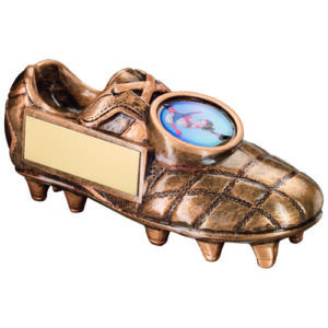 BRZ/GOLD FOOTBALL BOOT WITH PLATE (1in CENTRE) - 6 x 2.75in