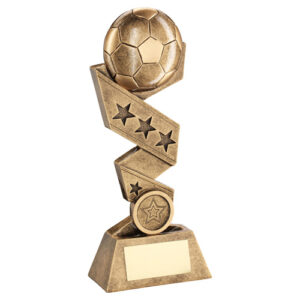 BRZ/GOLD FOOTBALL ON ZIG ZAG STAR RIBBON WITH PLATE (1in CENTRE) - 10in