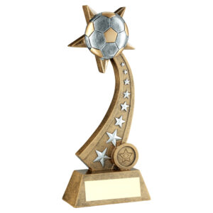 BRZ/PEW/GOLD FOOTBALL ON STAR TRAIL WITH PLATE (1in CENTRE) - 10in