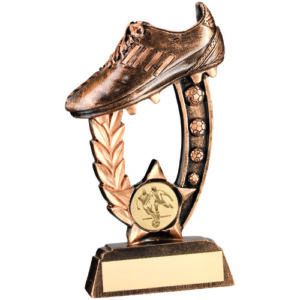 BRZ/GOLD RESIN RAISED FOOTBALL BOOT WITH PLATE (1in CENTRE) - 5.25in