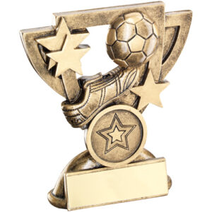 BRZ/GOLD FOOTBALL MINI CUP WITH PLATE (1in CENTRE) - 3.75in