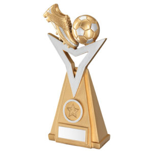 GOLD/SILVER FOOTBALL AND BOOT ON 4 STAR SHIELD WITH PLATE (1in CENTRE) - 10in