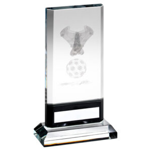 CLEAR/BLACK GLASS WITH LASERED FOOTBALL IMAGE AND PLATE (15mm THICK) - 7.5in