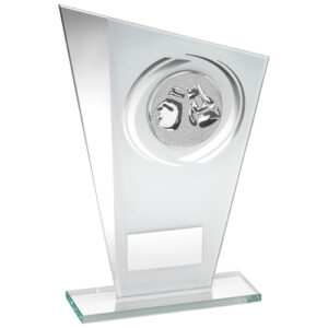 WHITE/SILVER PRINTED GLASS PLAQUE WITH BOXING INSERT WITH PLATE - 6.5in