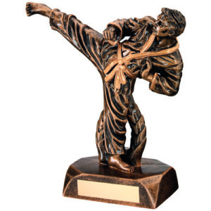 BRZ/GOLD RESIN KARATE FIGURE WITH PLATE - 6.5in
