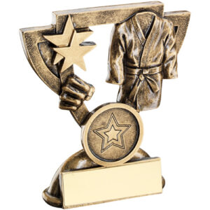 BRZ/GOLD MARTIAL ARTS MINI CUP WITH PLATE (1in CENTRE) - 4.25in