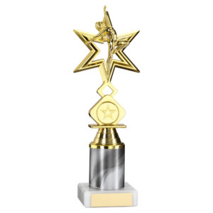 GOLD/WHITE 'DANCE/GYM' STAR FIGURE ASSEMBLED ON MARBLE (1" CEN/2" TUBE) - 9in