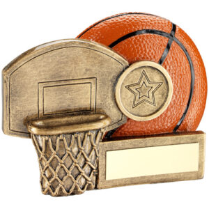 BRZ/ORANGE BASKETBALL AND NET CHUNKY FLATBACK WITH PLATE (1in CENTRE) - 3.25in