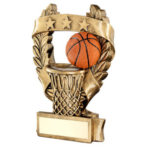 BRZ/GOLD/ORANGE BASKETBALL 3 STAR WREATH AWARD WITH PLATE - 7.5in