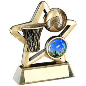 BRZ/GOLD NETBALL MINI STAR WITH PLATE (1in CENTRE) - 3.75in
