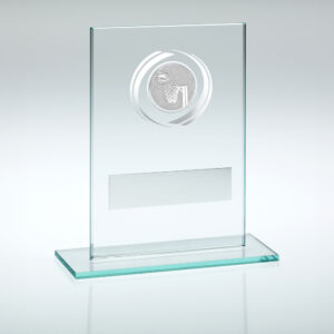 JADE/SILVER GLASS WITH NETBALL INSERT AND PLATE - 3.25in