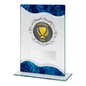 JADE/BLUE/SILV GLASS RECTANGLE WITH SILVER TRIM TROPHY (2in CENTRE) - 8in