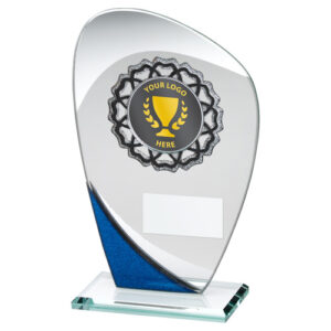 JADE/BLUE/SILV GLASS WITH SILV/BLK TRIM TROPHY  (1in CENTRE) - 6.5in