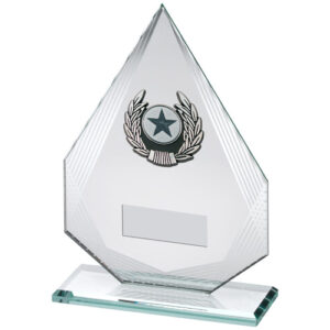 JADE/SILVER DIAMOND GLASS WITH SILV/BLK TRIM TROPHY (1in CENTRE) - 7.25in