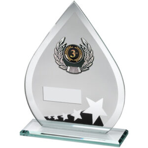 JADE/BLK/SILV GLASS TEARDROP PLAQUE WITH SILV/BLK TRIM TROPHY (1in CEN) - 7.25in