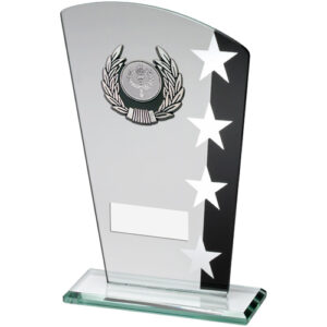 JADE/BLK/SILV GLASS PLAQUE WITH SILV/BLK TRIM    (1in CENTRE) - 7.25in