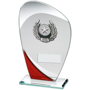 JADE/RED/SILV GLASS PLAQUE WITH SILV/BLK TRIM TROPHY (1in CENTRE) - 7.25in