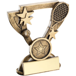 BRZ/GOLD TENNIS MINI CUP WITH PLATE (1in CENTRE) - 3.75in