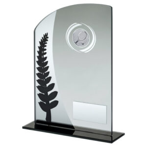 JADE GLASS PLAQUE WITH BLACK/SILVER DETAIL WITH TENNIS INSERT AND PLATE - 7.25in