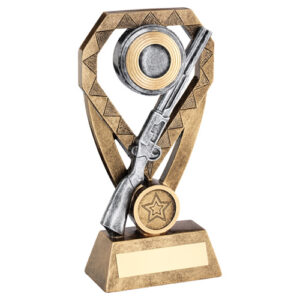BRZ/PEW/GOLD SHOOTING RIFLE AND CLAY ON DIAMOND WITH PLATE (1in CENTRE) - 6in