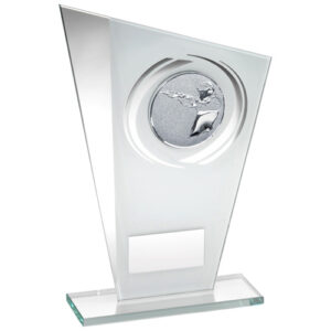 WHITE/SILVER PRINTED GLASS PLAQUE WITH SHOOTING INSERT AND PLATE - 6.5in
