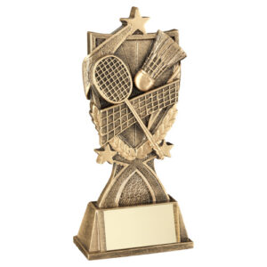 BRZ/GOLD BADMINTON '3 STAR WREATH' SERIES WITH PLATE  - 7.25in