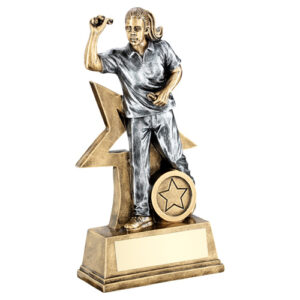 BRZ/GOLD/PEW FEMALE DARTS FIGURE WITH STAR BACKING WITH PLATE (1in CENTRE) - 6in