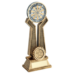 BRZ/PEW/GOLD DART BOARD ON TWIN PRONGS WITH PLATE (1in CENTRE) - 10in