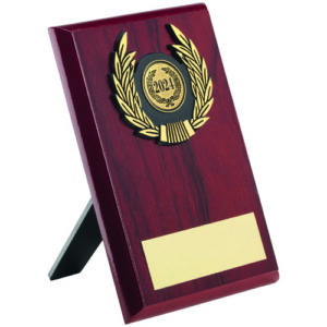 ROSEWOOD PLAQUE AND GOLD TRIM ASSEMBLED TROPHY (1in CENTRE) - 6in