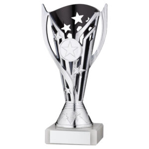 SILVER/BLACK PLASTIC 'FLASH' CUP ASSEMBLED ON MARBLE (1in CEN) - 7in