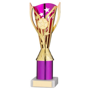 GOLD/PURPLE PLASTIC 'FLASH' CUP ASSEMBLED ON MARBLE (1in CEN) - 9in