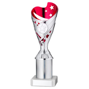 SILVER/PINK PLASTIC 'SABRE' CUP ASSEMBLED ON MARBLE (1in CEN) - 8in