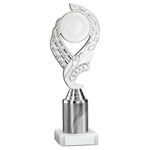 SILVER/WHITE  'OLYMPIC' HOLDER ASSEMBLED ON MARBLE (2" CEN/1" TUBE) - 8in