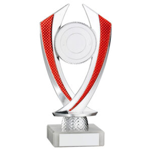 SILVER/RED  'DIAMOND' HOLDER ASSEMBLED ON MARBLE (2in CENTRE) - 6.75in