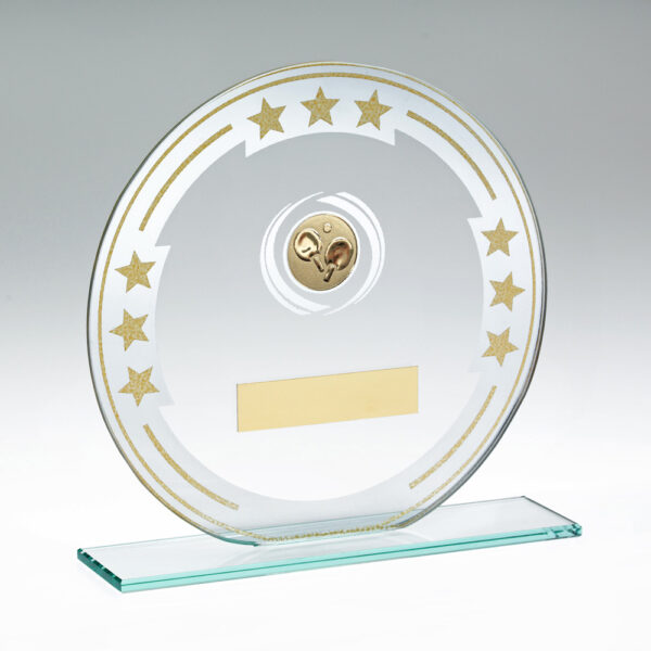 JADE/SILVER/GOLD ROUND GLASS WITH TABLE TENNIS INSERT AND PLATE - 5.5in