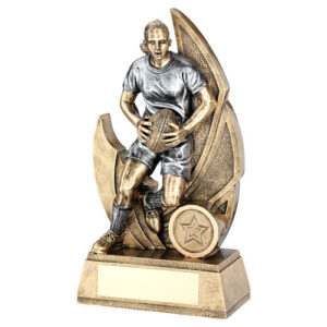 BRZ/PEW FEMALE RUGBY FIGURE ON BACKDROP WITH PLATE (1in CENTRE) - 8.5in
