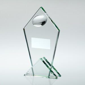 JADE GLASS POINTED PLAQUE WITH HALF RUGBY BALL AND PLATE - 6.75in