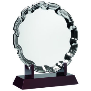 SILVER PLATED 'CHIPPENDALE' SALVER (6") ON WOODEN STAND - 7.25in