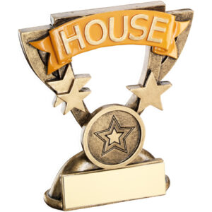 BRZ/GOLD SCHOOL HOUSE MINI CUP WITH PLATE YELLOW (1in CENTRE) YELLOW -  3.75in