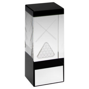 CLEAR/BLACK GLASS BLOCK WITH LASERED POOL/SNOOKER IMAGE WITH PLATE - 5.5in