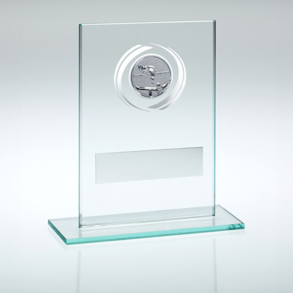 JADE/SILVER GLASS WITH POOL/SNOOKER INSERT AND PLATE - 7.25in