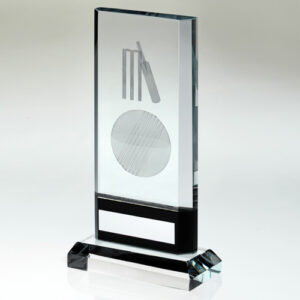CLEAR/BLACK GLASS WITH LASERED CRICKET IMAGE AND PLATE (15mm THICK) - 6.75in