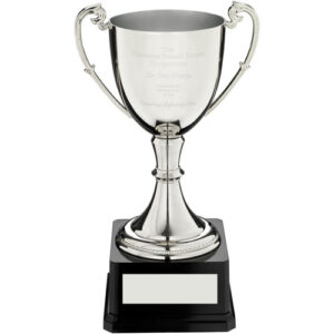 NICKEL PLATED CUP ON HEAVYWEIGHT BASE WITH PLATE - 7.5in