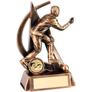 BRZ/GOLD MALE LAWN BOWLS GEO FIGURE WITH PLATE (1in CENTRE) - 6.5in